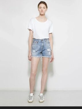 R13 Women's Shredded Slouch Shorts In Bankside Blue In Size 26
